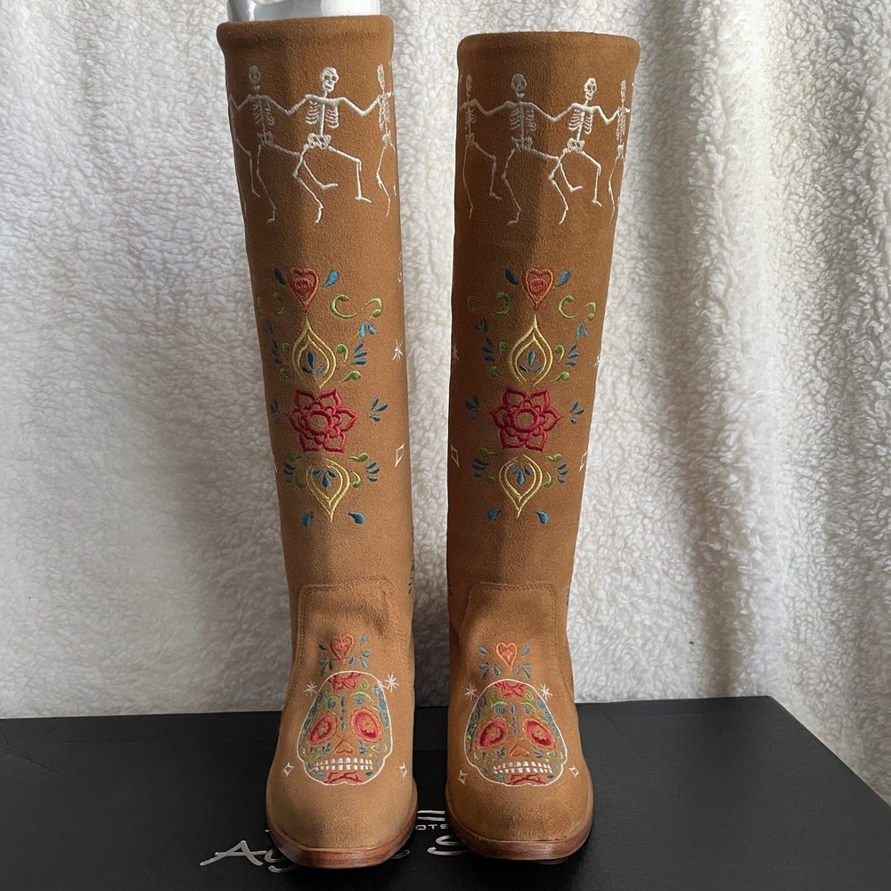 Agave Sky Suede Womens 6 Danzing Skeletons Tall Embroidered Western Boots